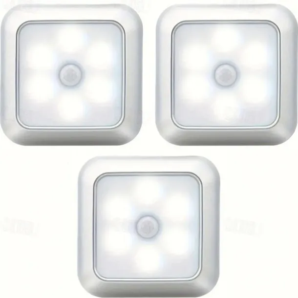 3pcs LED Motion Sensor Night Light Set, 6LED Closet Cabinet Sensor Light Automatic Infrared Activated Battery Powered for Novelty Place Closet, Cabinet, Stair, Bedroom, Corridor, Toilet, Wardrobe
