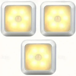 3pcs LED Motion Sensor Night Light Set, 6LED Closet Cabinet Sensor Light Automatic Infrared Activated Battery Powered for Novelty Place Closet, Cabinet, Stair, Bedroom, Corridor, Toilet, Wardrobe