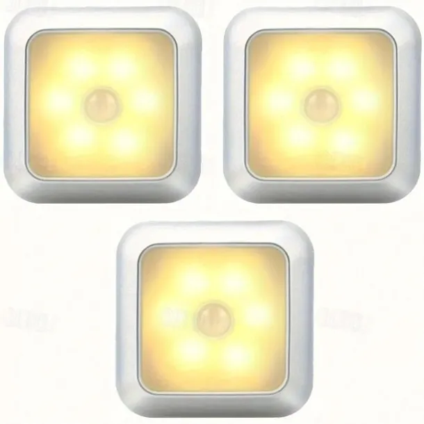 3pcs LED Motion Sensor Night Light Set, 6LED Closet Cabinet Sensor Light Automatic Infrared Activated Battery Powered for Novelty Place Closet, Cabinet, Stair, Bedroom, Corridor, Toilet, Wardrobe