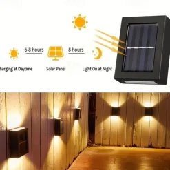 4PCS LED Solar Outdoor Wall Lights Waterproof Up and Down Lighting 2LED Outdoor Waterproof Fence Light Suitable for Yard Garage Porch Garden Decoration