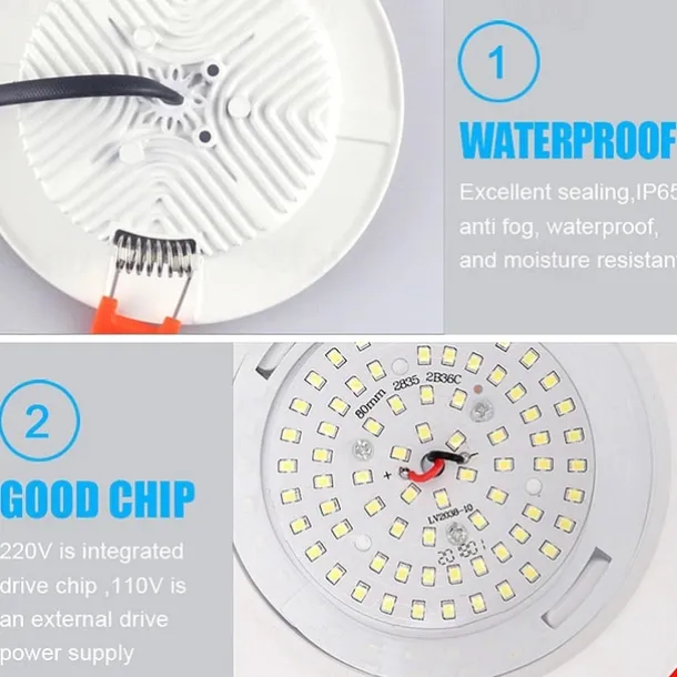 2Pcs LED Waterproof Downlight Dimmable Kitchen 220V Bathroom Toilet Eaves White Ceiling Lamp Spot Light
