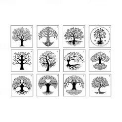 12pcs Life of Tree Paint Painting Stencils Reusable Stencils Wall Stencils DIY Craft Stencils (TreeTheme)