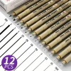 12Pcs Line Markers Plastic Drawing Pens Fine Point Line Painting Pens Compatible Writing Painting 005 01 02 03 04 05 08 Brush Different Tip Black Fineliner Sketching Pen