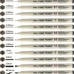 12Pcs Line Markers Plastic Drawing Pens Fine Point Line Painting Pens Compatible Writing Painting 005 01 02 03 04 05 08 Brush Different Tip Black Fineliner Sketching Pen