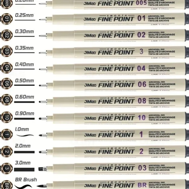 12Pcs Line Markers Plastic Drawing Pens Fine Point Line Painting Pens Compatible Writing Painting 005 01 02 03 04 05 08 Brush Different Tip Black Fineliner Sketching Pen