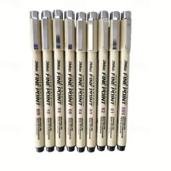 12Pcs Line Markers Plastic Drawing Pens Fine Point Line Painting Pens Compatible Writing Painting 005 01 02 03 04 05 08 Brush Different Tip Black Fineliner Sketching Pen
