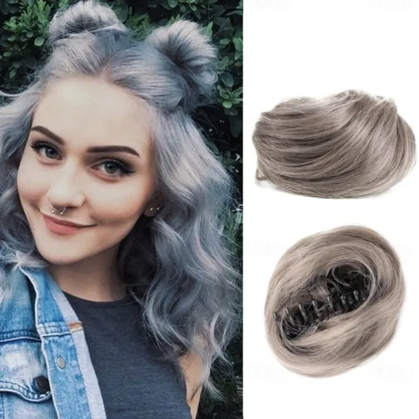 2Pcs Mini Claw Fake Space Hair Bun Clip in Messy Bun Synthetic Hair Chignon Donut Hair Bun Extensions Wig Accessory Ponytail Updo Hair Pieces for Women Girls and Kids