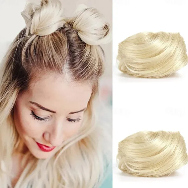 2Pcs Mini Claw Fake Space Hair Bun Clip in Messy Bun Synthetic Hair Chignon Donut Hair Bun Extensions Wig Accessory Ponytail Updo Hair Pieces for Women Girls and Kids