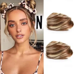 2Pcs Mini Claw Fake Space Hair Bun Clip in Messy Bun Synthetic Hair Chignon Donut Hair Bun Extensions Wig Accessory Ponytail Updo Hair Pieces for Women Girls and Kids