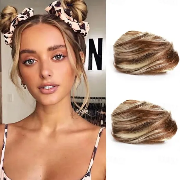 2Pcs Mini Claw Fake Space Hair Bun Clip in Messy Bun Synthetic Hair Chignon Donut Hair Bun Extensions Wig Accessory Ponytail Updo Hair Pieces for Women Girls and Kids