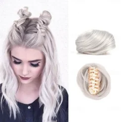 2Pcs Mini Claw Fake Space Hair Bun Clip in Messy Bun Synthetic Hair Chignon Donut Hair Bun Extensions Wig Accessory Ponytail Updo Hair Pieces for Women Girls and Kids