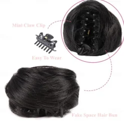 2Pcs Mini Claw Fake Space Hair Bun Clip in Messy Bun Synthetic Hair Chignon Donut Hair Bun Extensions Wig Accessory Ponytail Updo Hair Pieces for Women Girls and Kids