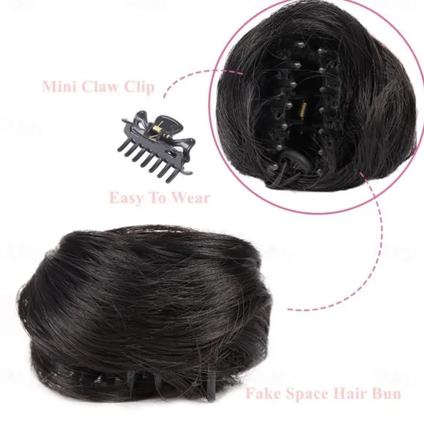2Pcs Mini Claw Fake Space Hair Bun Clip in Messy Bun Synthetic Hair Chignon Donut Hair Bun Extensions Wig Accessory Ponytail Updo Hair Pieces for Women Girls and Kids