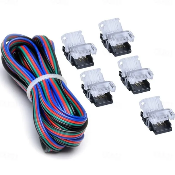 5PCS 10mm RGB No-Waterproof 4 Pin LED Strip Connector With 22# UL Listed 3M 4 Conductor Line DIY Both Strip to Power Lead or Board to Board Jumper