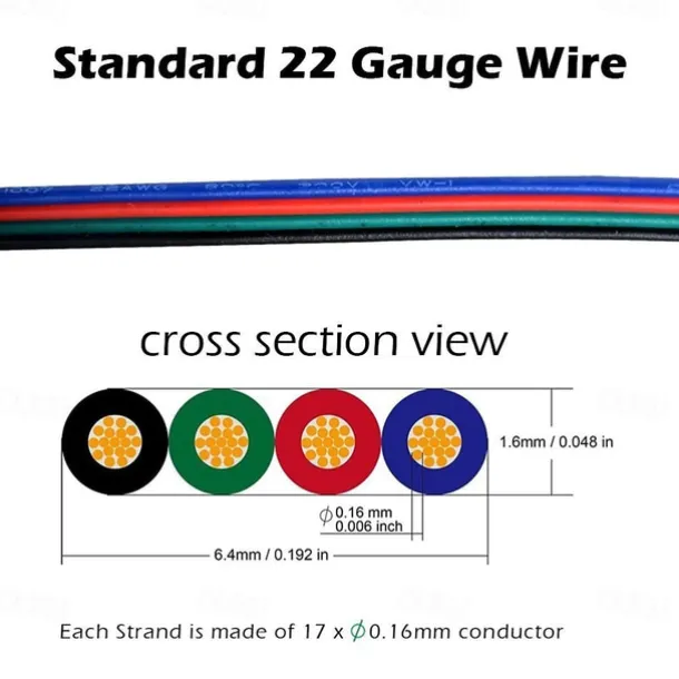 5PCS 10mm RGB No-Waterproof 4 Pin LED Strip Connector With 22# UL Listed 3M 4 Conductor Line DIY Both Strip to Power Lead or Board to Board Jumper