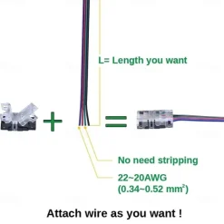 5PCS 10mm RGB No-Waterproof 4 Pin LED Strip Connector With 22# UL Listed 3M 4 Conductor Line DIY Both Strip to Power Lead or Board to Board Jumper