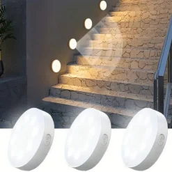 3PCS Motion Sensor Step Lights - USB Rechargeable Dimmable Night Lamps with 8 LEDs for Wardrobe, Bedroom & Bathroom