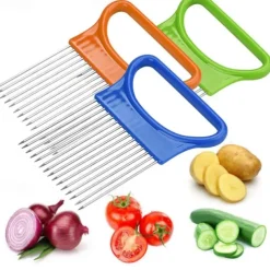 2PCS Onion Vegetables Slicer Cutting Tomato Slicer Cutting Aid Holder Guide Slicing Cutter Safe Fork Onion Cutter Kitchen Accessories