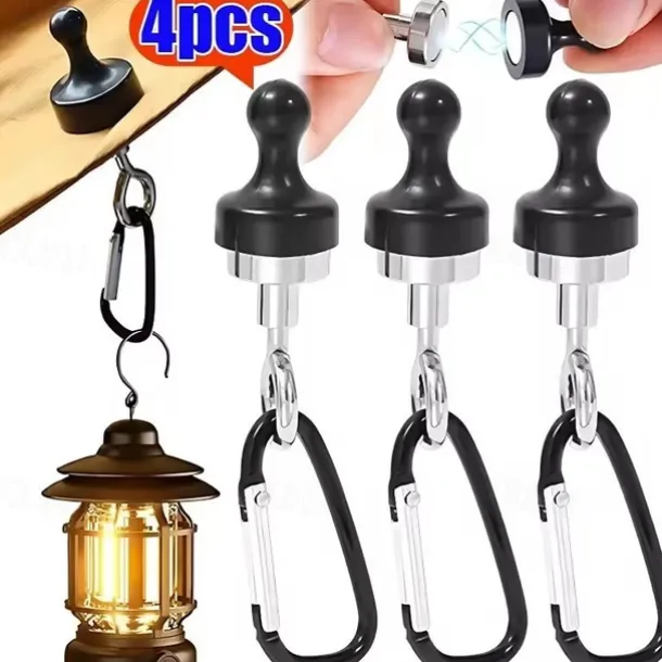 4Pcs Outdoor Camping Strong Magnetic Hooks Tent Canopy Carabiners Mountaineering Buckle Magnet Hanger Camping Light Hook Accessories