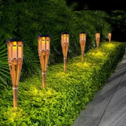2pcs Outdoor Garden Solar Bamboo Torch Light Landscape Pathway Solar Torch Light Solar Pathway Lawn Lamps Spotligh Party decoration lamp