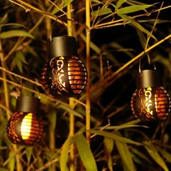 2/4pcs Outdoor Pathway Lantern Lights Hanging Solar Waterproof Garden Balcony Simulation Flame Hanging Light Christmas Outdoor Waterproof Courtyard Holiday Party Landscape Decoration Light