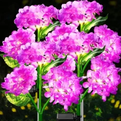2pcs Outdoor Solar LED Waterproof Hydrangea Flower Pathway Lawn Lights - Holiday Garden Stump Lights for Backyard, Park, Walkway Decoration