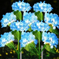 2pcs Outdoor Solar LED Waterproof Hydrangea Flower Pathway Lawn Lights - Holiday Garden Stump Lights for Backyard, Park, Walkway Decoration