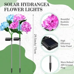 2pcs Outdoor Solar LED Waterproof Hydrangea Flower Pathway Lawn Lights - Holiday Garden Stump Lights for Backyard, Park, Walkway Decoration
