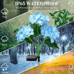 2pcs Outdoor Solar LED Waterproof Hydrangea Flower Pathway Lawn Lights - Holiday Garden Stump Lights for Backyard, Park, Walkway Decoration