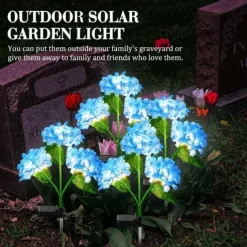 2pcs Outdoor Solar LED Waterproof Hydrangea Flower Pathway Lawn Lights - Holiday Garden Stump Lights for Backyard, Park, Walkway Decoration