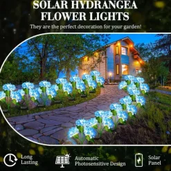 2pcs Outdoor Solar LED Waterproof Hydrangea Flower Pathway Lawn Lights - Holiday Garden Stump Lights for Backyard, Park, Walkway Decoration