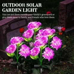 2pcs Outdoor Solar LED Waterproof Hydrangea Flower Pathway Lawn Lights - Holiday Garden Stump Lights for Backyard, Park, Walkway Decoration
