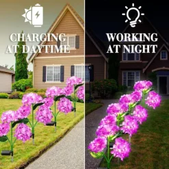 2pcs Outdoor Solar LED Waterproof Hydrangea Flower Pathway Lawn Lights - Holiday Garden Stump Lights for Backyard, Park, Walkway Decoration