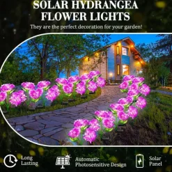 2pcs Outdoor Solar LED Waterproof Hydrangea Flower Pathway Lawn Lights - Holiday Garden Stump Lights for Backyard, Park, Walkway Decoration