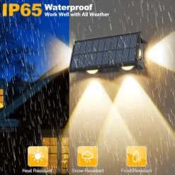 2pcs Outdoor Solar Waterproof Wall Lamp - 4 LED Beams for Courtyard, Balcony, Fence, Steps, Eaves and Porch Lighting