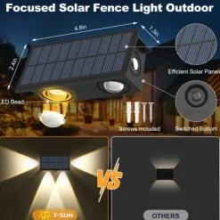2pcs Outdoor Solar Waterproof Wall Lamp - 4 LED Beams for Courtyard, Balcony, Fence, Steps, Eaves and Porch Lighting