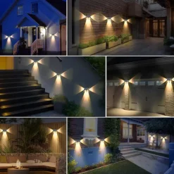 2pcs Outdoor Solar Waterproof Wall Lamp - 4 LED Beams for Courtyard, Balcony, Fence, Steps, Eaves and Porch Lighting