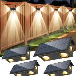 2pcs Outdoor Solar Waterproof Wall Lamp - 4 LED Beams for Courtyard, Balcony, Fence, Steps, Eaves and Porch Lighting