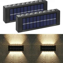 2pcs Outdoor Wall Lights Solar Waterproof LED Lamp Porch Wall Lamps 6LEDs Courtyard Lighting for Garden Balcony Decorative Landscape Street Light