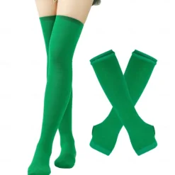 2PCS Over Knee Striped Socks and Long Arm Warm Gloves Set Christmas Socks Women's Y2K Retro Xmas Accessories