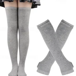 2PCS Over Knee Striped Socks and Long Arm Warm Gloves Set Christmas Socks Women's Y2K Retro Xmas Accessories