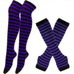 2PCS Over Knee Striped Socks and Long Arm Warm Gloves Set Christmas Socks Women's Y2K Retro Xmas Accessories
