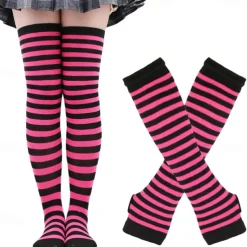 2PCS Over Knee Striped Socks and Long Arm Warm Gloves Set Christmas Socks Women's Y2K Retro Xmas Accessories