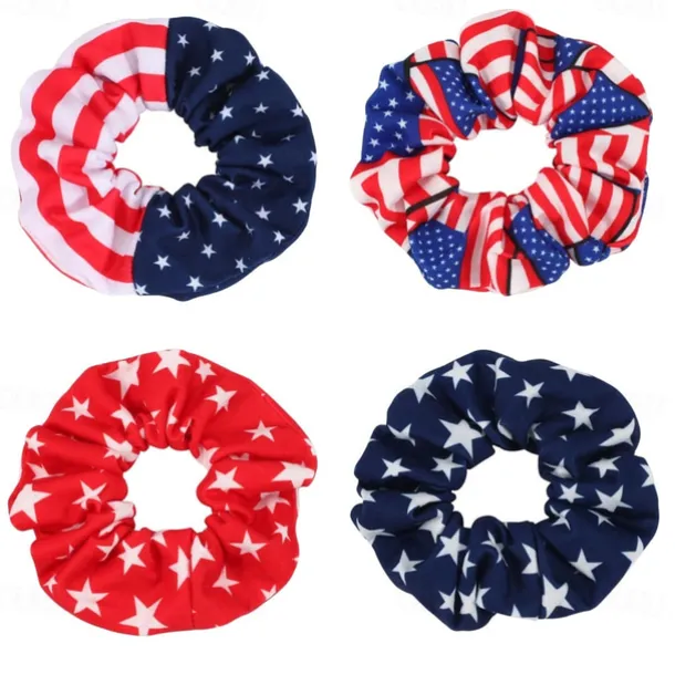 4Pcs Patriotic 4th of July Hair Bands American Flag Hair Ties Hair Ropes Independence Day Hair Scrunchies National Day Decorations