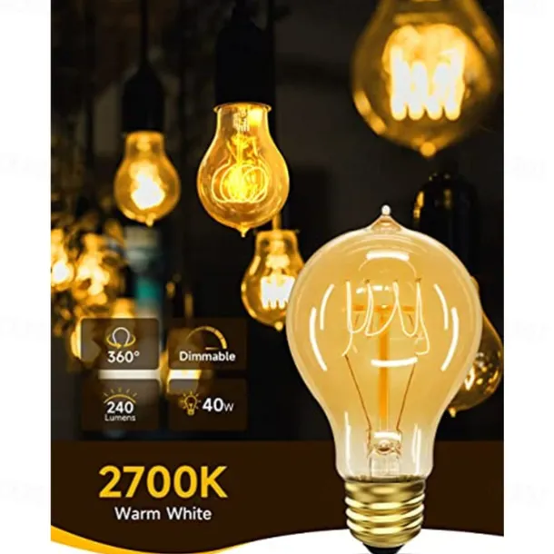 6PCS 1PC Dimmable Edison Bulb E27 220V 40W A19 Retro Ampoule Vintage Incandescent Bulb edison Lamp Filament Light Bulb Decor
