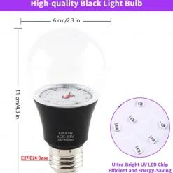 2PCS 1PC LED Black UV Halloween Purple Light Bulb 9.5W Black Bulb Replacement Up to 100W Black light UVA Level 385-400nm A19 Spooky Halloween Atmosphere