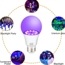 2PCS 1PC LED Black UV Halloween Purple Light Bulb 9.5W Black Bulb Replacement Up to 100W Black light UVA Level 385-400nm A19 Spooky Halloween Atmosphere