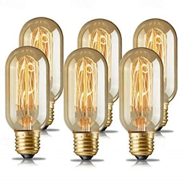 6pcs 4pcs Edison Vintage Incandescent Light Bulb Dimmable E26 E27 T45 40W Decorative Bulbs for Wall Sconces Ceiling Light 220-240V 1400-2800k