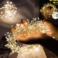 2pcs 1pcs Fairy Firecracker String Light 3m 100leds 6m 200leds Waterproof Copper Wire Light Cluster Starry String Lights for Bedroom Christmas Party