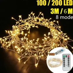 2pcs 1pcs Fairy Firecracker String Light 3m 100leds 6m 200leds Waterproof Copper Wire Light Cluster Starry String Lights for Bedroom Christmas Party